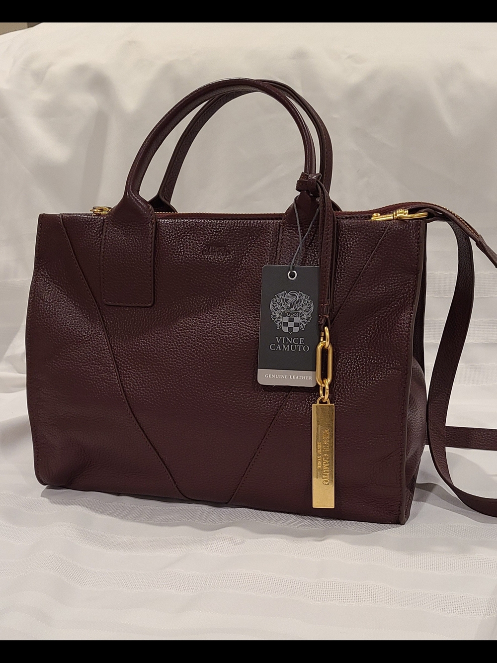NWT Vince Camuto Women's Brown Pebbled Leather Satchel